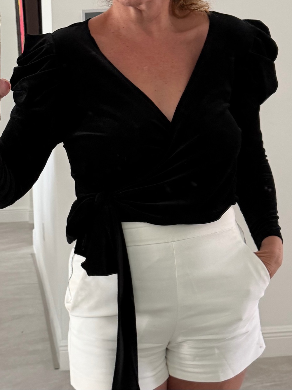 Black Wrap Front Long Sleeve Top